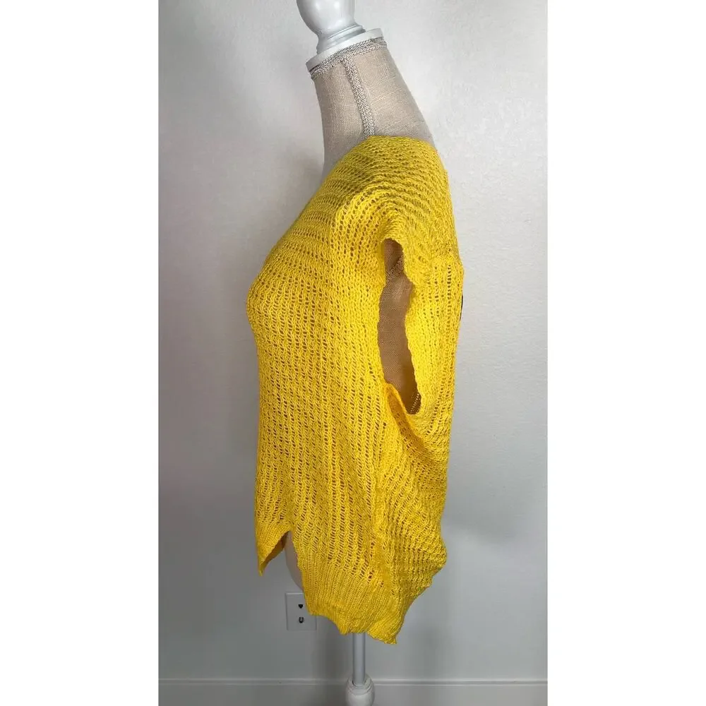 Uniq Sunny Yellow Sleeveless Crochet Pullover Sweater - S/M